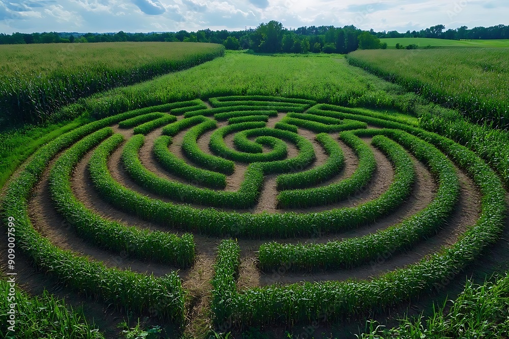 Aerial View of a Corn Maze in a Field Aerial View of a Corn Maze in a Field