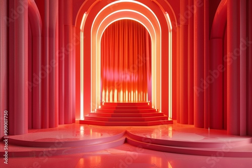 ai generative red podium and curtain