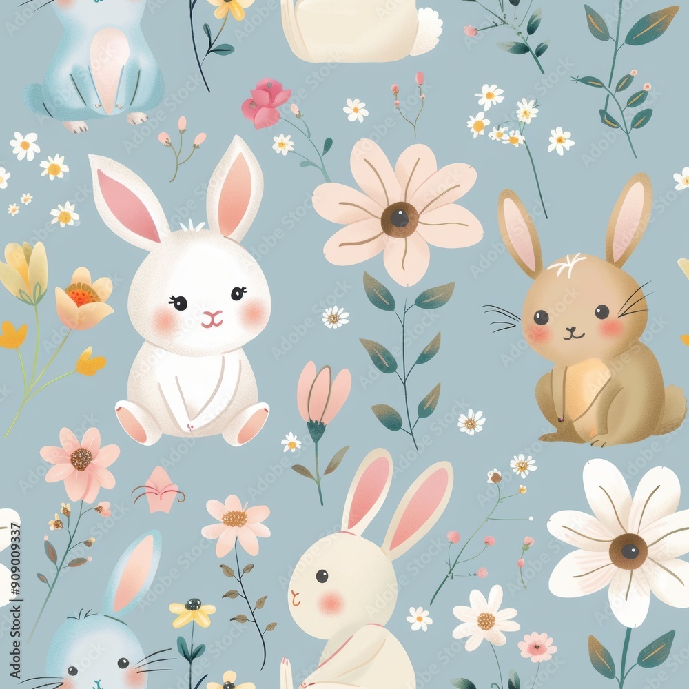 Whimsical Pastel Garden Creatures Surrounded by Delicate Tiny Flowers Whimsical Pastel Garden Creatures Surrounded by Delicate Tiny Flowers