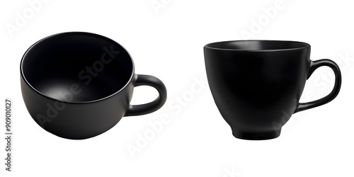 Set of tea cup matte black with white and transparent background