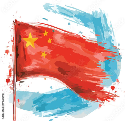 china watercolor painting flag vector illustration,generative ai