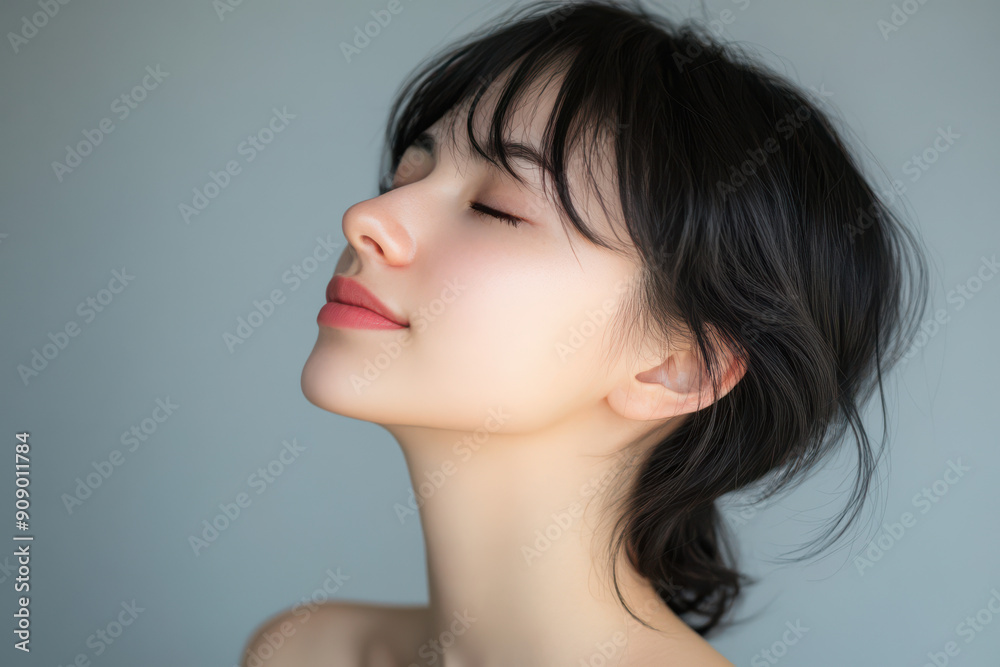 A close up of a girl's face with her eyes closed A close up of a girl's face with her eyes closed
