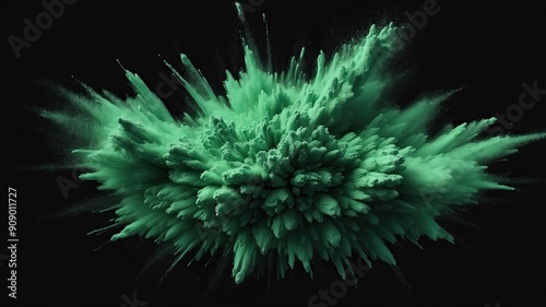 Abstract green powder explosion on a black background