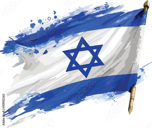 Israel flag watercolor vector illustration,generative ai