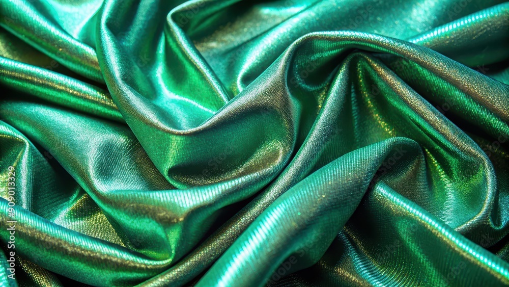Obraz premium Close-up of fabric with shimmering iridescent hue in beetle green color, shimmer, iridescent, beetle green, close-up