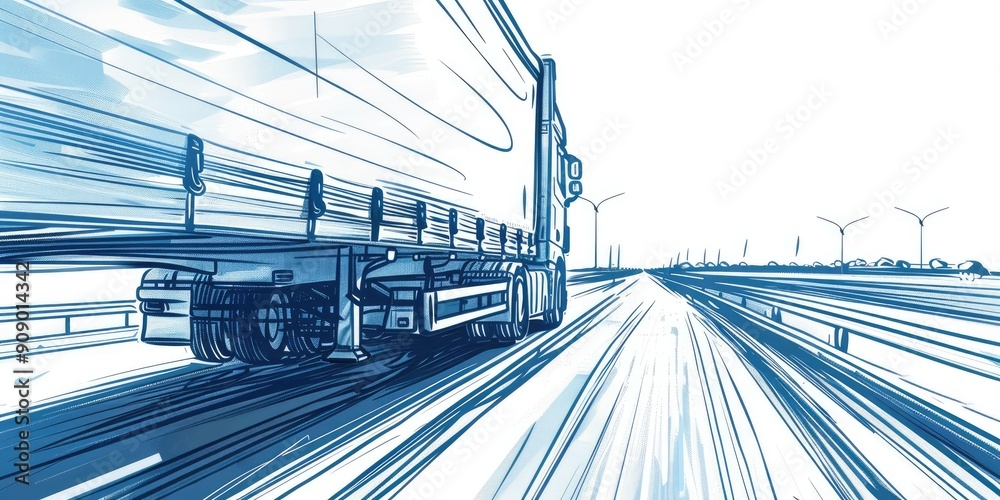 Obraz premium Sketch of a Truck on the Highway