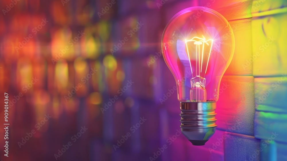 A glowing lightbulb against a colorful background, symbolizing ideas and inspiration. A glowing lightbulb against a colorful background, symbolizing ideas and inspiration.