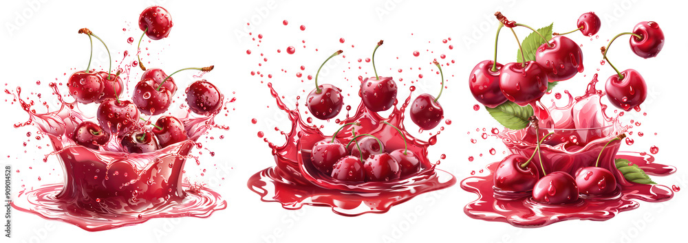 Set of Vibrant Cherry Juice Splash – Fresh and Juicy Cherry Illustration for Summer Refreshment and Healthy Beverage Promotions, Isolated on Transparent Background Set of Vibrant Cherry Juice Splash – Fresh and Juicy Cherry Illustration for Summer Refreshment and Healthy Beverage Promotions, Isolated on Transparent Background