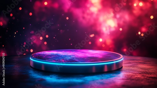 Glowing Platform With Bokeh Lights and Fog