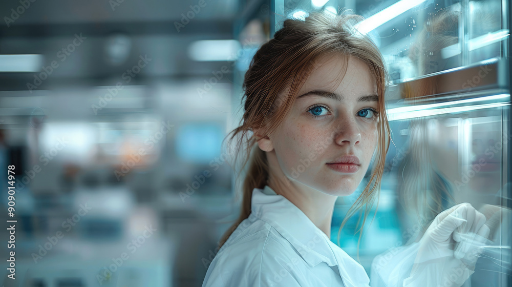 A pretty laboratory technician using a fume hood. Generative AI. A pretty laboratory technician using a fume hood. Generative AI.