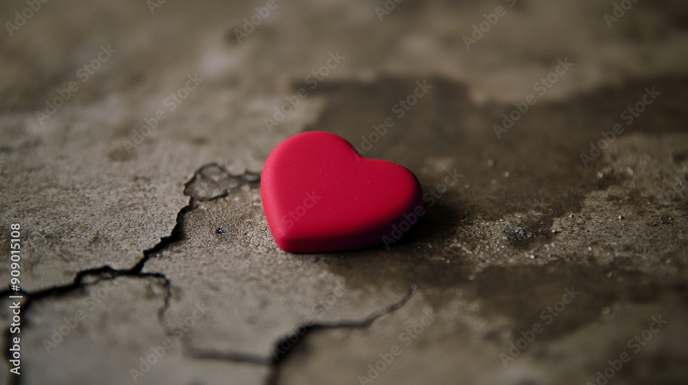 red stone heart rests on a cracked gray stone floor, symbolizing fragile love and resilience amidst decay and adversity red stone heart rests on a cracked gray stone floor, symbolizing fragile love and resilience amidst decay and adversity