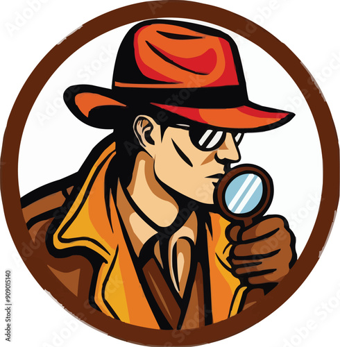 detective with magnifying glass,detective logo design vector Illustration,generative ai