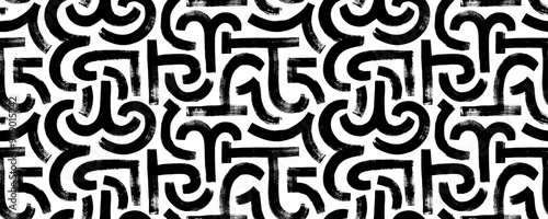 Geometric seamless pattern with bold brush drawn arches and curved strokes. Meander motif, modern greece style ornament. Contemporary seamless pattern with thick arches, texture geometric strokes.