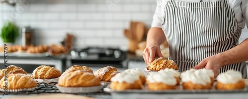 A busy kitchen with someone preparing baked goods to sell online, emphasizing homebased businesses photo