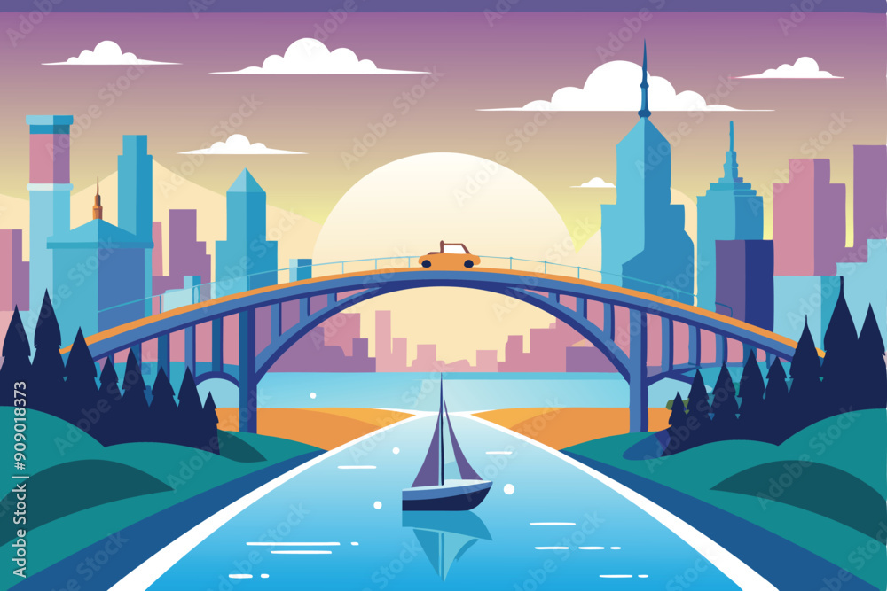 Obraz premium Bridge road spanning a wide river F.eps