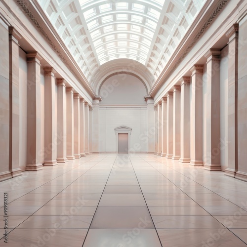 A stunning interior of a neoclassical hall featuring tall columns and a bright ceiling  ideal for architectural inspiration.