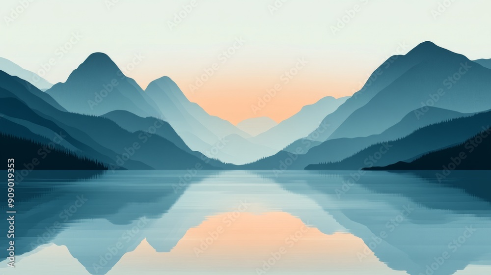 A Silhouetted Mountain Range Reflected in a Still Lake at Sunset A Silhouetted Mountain Range Reflected in a Still Lake at Sunset