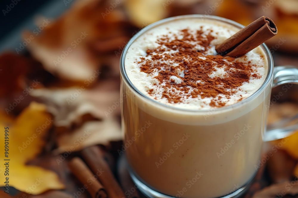 Cinnamon Latte with Fall Leaves Cinnamon Latte with Fall Leaves