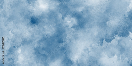Abstract beautiful light blue cloudy sky clouds with stains, The summer is colorful clearing day Good weather with natural clouds, watercolor shades aquarelle painted cloudy sky background.