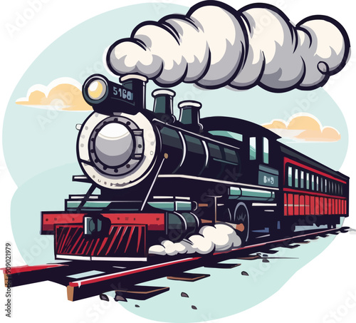 colorful train steam locomotive Illustration,generative ai