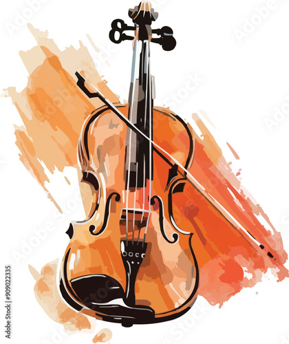 watercolor clasical Violin Illustration,generative ai