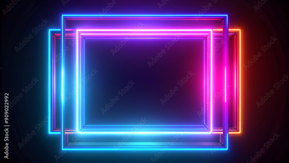Neon Light Frame with Glowing Colors on Dark Background, Futuristic Digital Design Neon Light Frame with Glowing Colors on Dark Background, Futuristic Digital Design