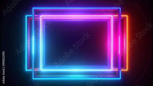 Neon Light Frame with Glowing Colors on Dark Background, Futuristic Digital Design