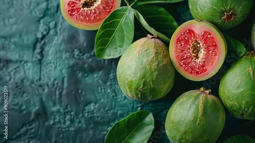 Guava with seeds, showcasing its rich color and texture, isolated background, perfect for marketing use with space for text photo