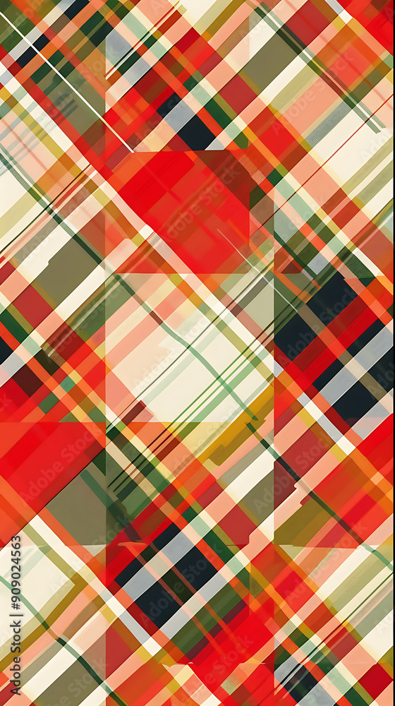Abstract red, green, and white plaid pattern, perfect for modern and stylish design projects. 