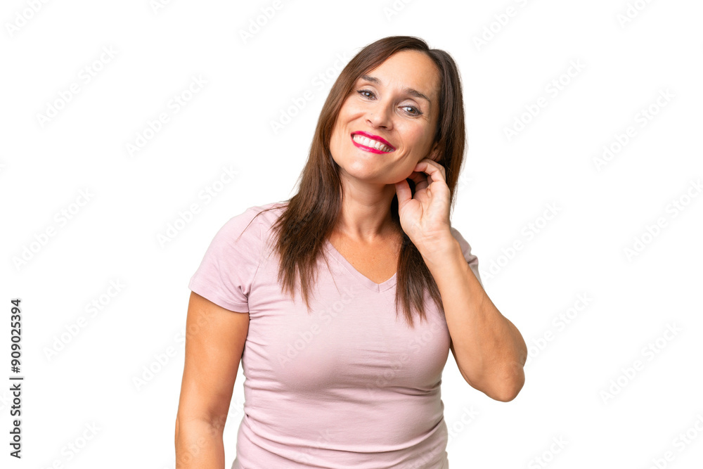 Middle-aged caucasian woman over isolated background laughing Middle-aged caucasian woman over isolated background laughing
