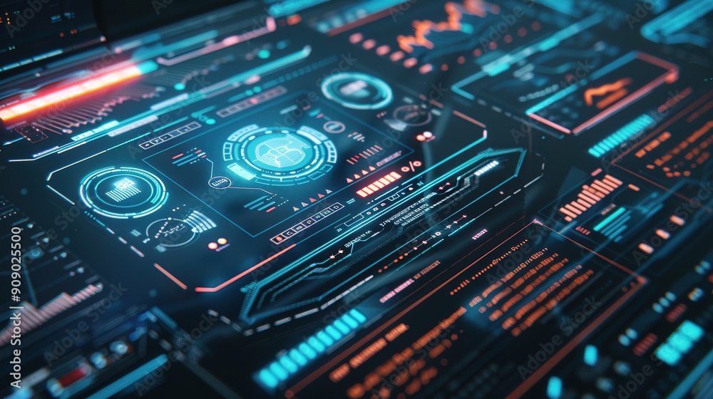 Close-Up View of Futuristic Interface on Monitor Close-Up View of Futuristic Interface on Monitor