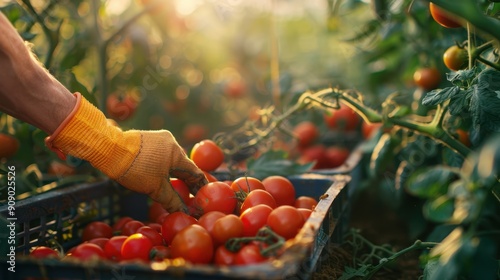 The hand picking tomatoes photo