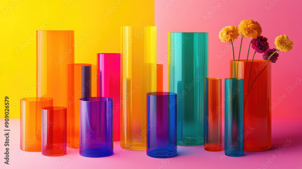 Beautiful and Colorful Glass Vases Showcasing a Modern and Contemporary Design Aesthetic Beautiful and Colorful Glass Vases Showcasing a Modern and Contemporary Design Aesthetic