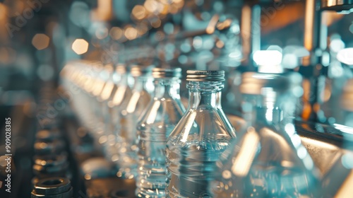 The assembly line of plastic bottles photo