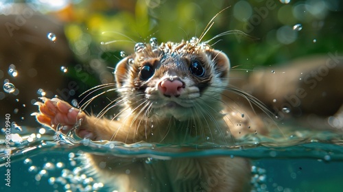  A tight shot of a tiny creature drowning in water, surrounded by air bubbles, with a hazy backdrop