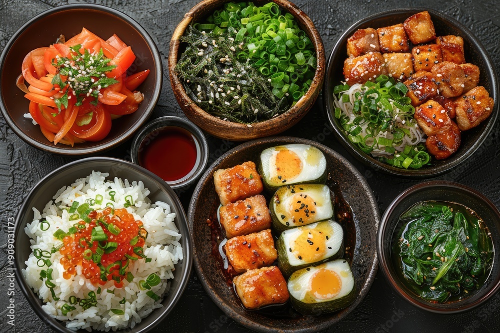 Assortment of Japanese Dishes in Bowls Assortment of Japanese Dishes in Bowls