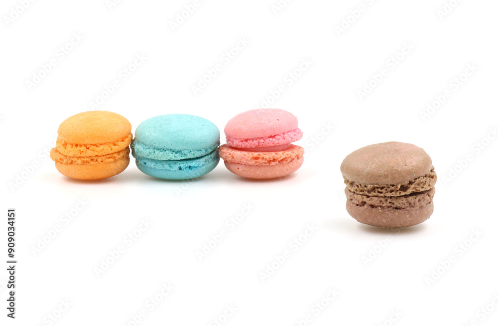 Sweet colorful macarons isolated on white background. Tasty colourful macaroons. Sweet colorful macarons isolated on white background. Tasty colourful macaroons.
