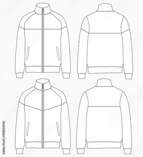 sport track suit jacket sweatshirt front, back and side views vector Illustration