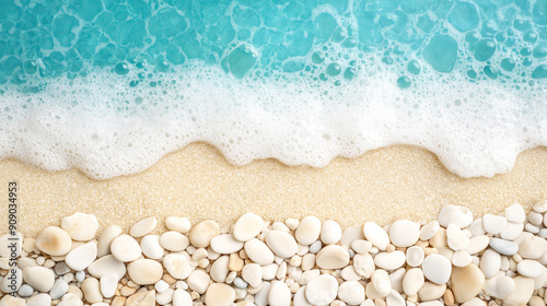 crystal-clear turquoise water with white pebbles at the bottom. The water's clarity and vibrant color evoke a sense of tranquility and purity, symbolizing calm and natural beauty