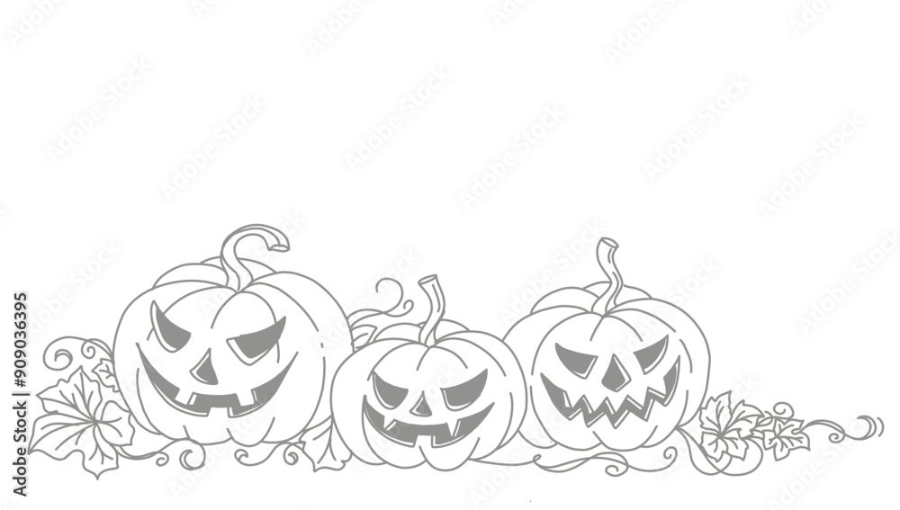 Fototapeta premium Pumpkins Set icons. Black pumpkins. Helloween autumn holiday. Black and white vector illustration isolated on white background. Pumpkin Halloween cartoon line art. 