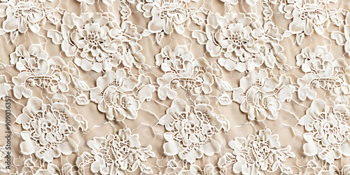 White delicate lace, beige background, romantic, bridal, wedding. 