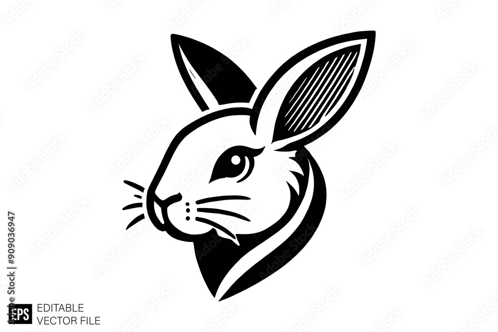 rabbit illustration vector design flat black and white design rabbit illustration vector design flat black and white design