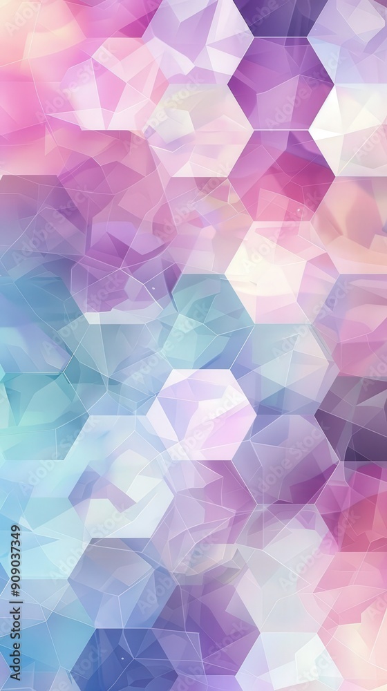 Obraz premium A vibrant array of overlapping pastel hexagons creates a visually captivating geometric pattern filled with gentle hues, wallpaper for phone