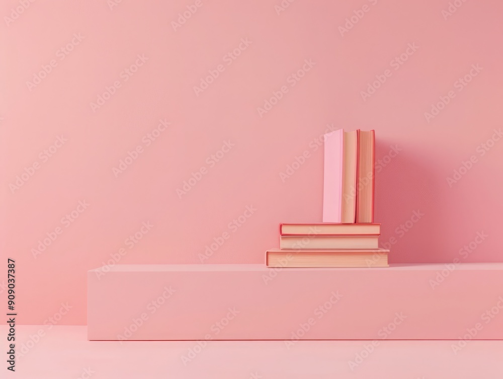 books on a white shelf with a pink background, great for organization and study themes books on a white shelf with a pink background, great for organization and study themes