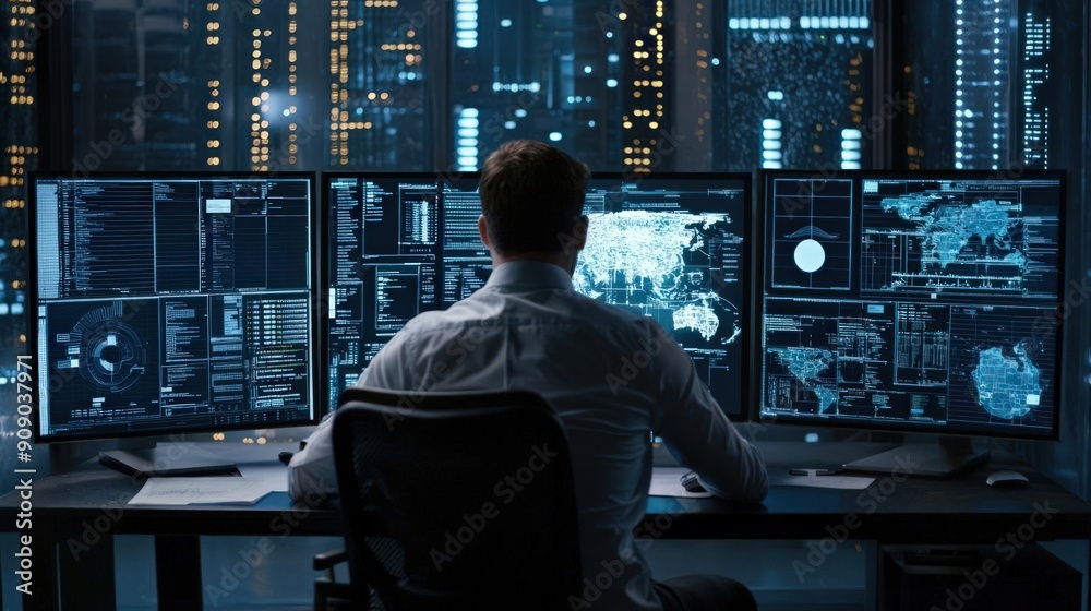 CISO analyzing system logs for suspicious activity, detailed tech setup ...