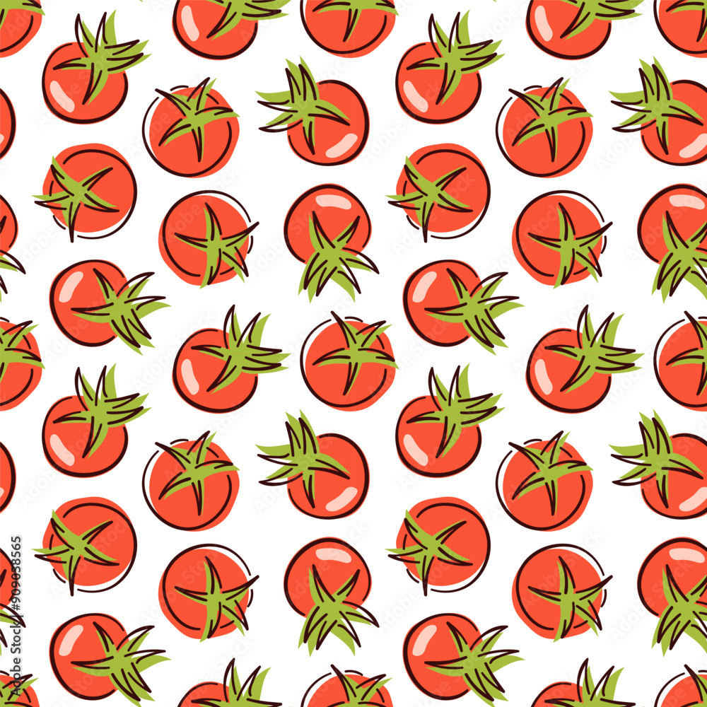 Seamless pattern of red tomato in flat style. Vegetable design for grocery, store, menu. Vector illustration on a white background. Seamless pattern of red tomato in flat style. Vegetable design for grocery, store, menu. Vector illustration on a white background.