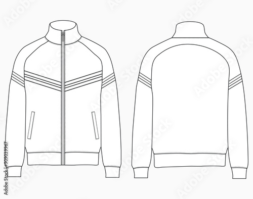 sport track suit jacket sweatshirt front, back and side views vector Illustration