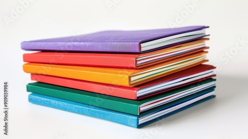 Organized Educational Supplies - Stack of Composition Notebooks on White Background