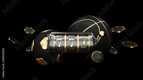 Sports betting, sports gambling - 3d render. Background concept for casino and sports ball games. Flying chips for online casinos and mobile gambling applications, poker - winner, wealth concept.