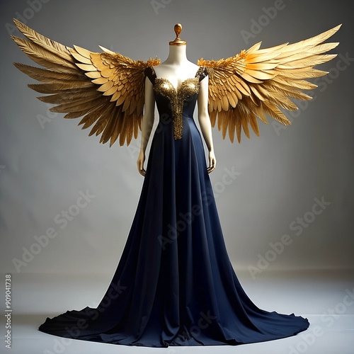 black half gown, with half golden parrot wings on front photo